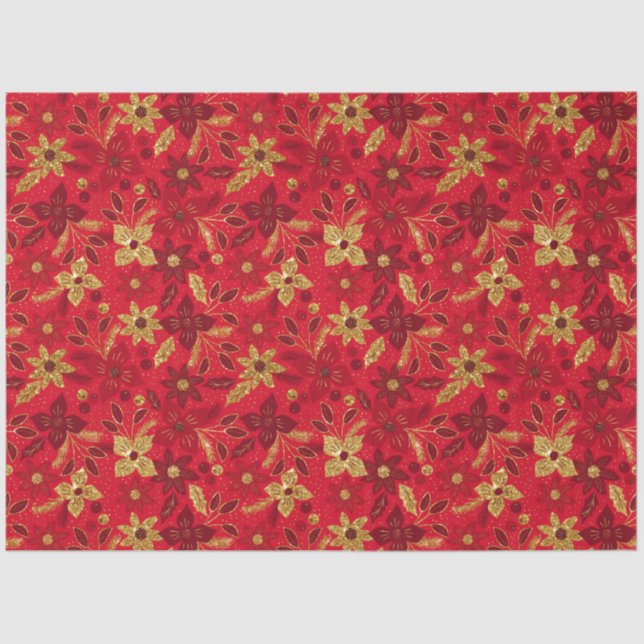 Papel De Seda Gold and Red Christmas Poinsettia Flowers (Anverso)