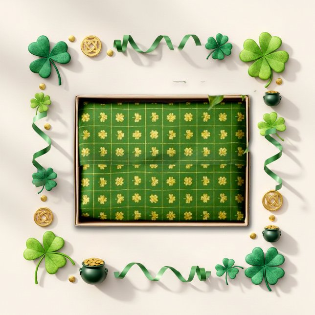 Papel De Seda Gold Clover Grid Green St. Patrick’s (Subido por el creador)