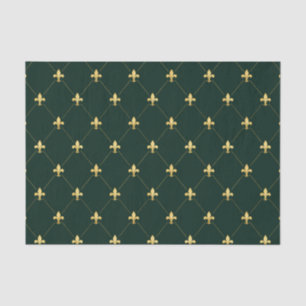 Papel De Seda Gold Fleur-de-Lis Dark Green