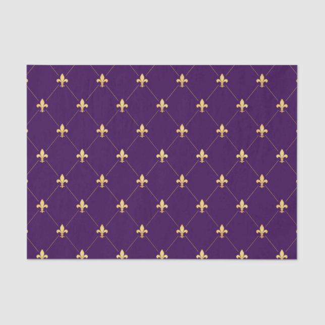 Papel De Seda Gold Fleur-de-Lis Púrpura Oscuro (Anverso)