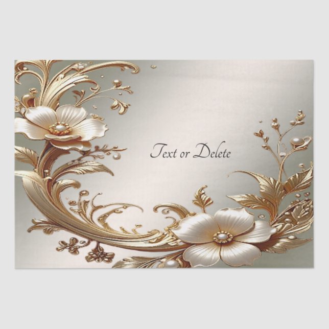 Papel De Seda Gold Floral Tissue Paper (Anverso)