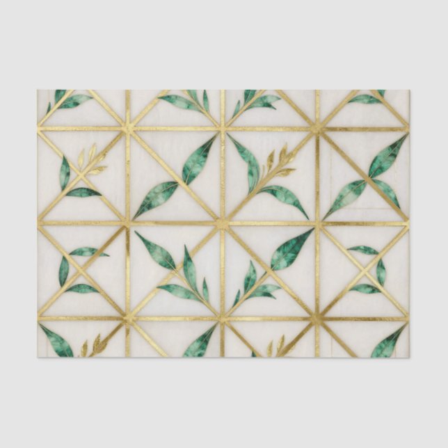 Papel De Seda Gold Geometric Emerald Leaf Luxury Pattern (Anverso)