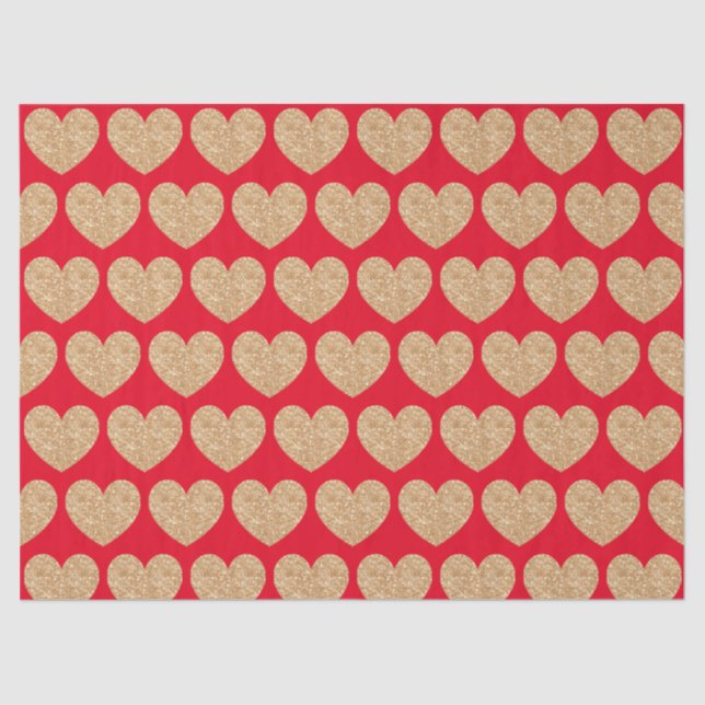 Papel De Seda Gold Hearts On Red Background (Anverso)