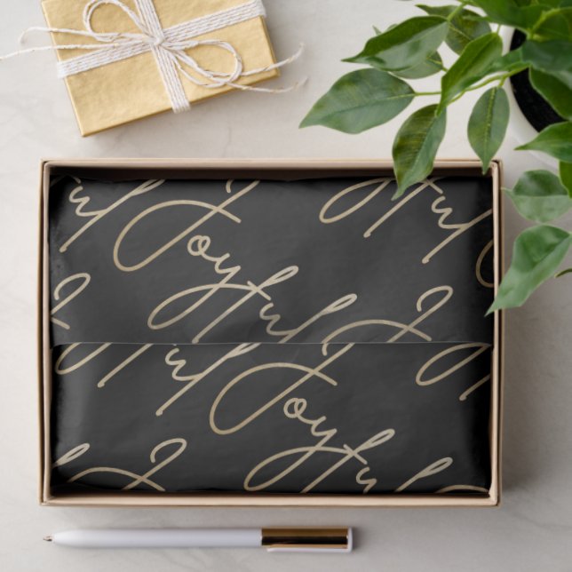 Papel De Seda Gold JOYFUL Script on Black (Regalo )