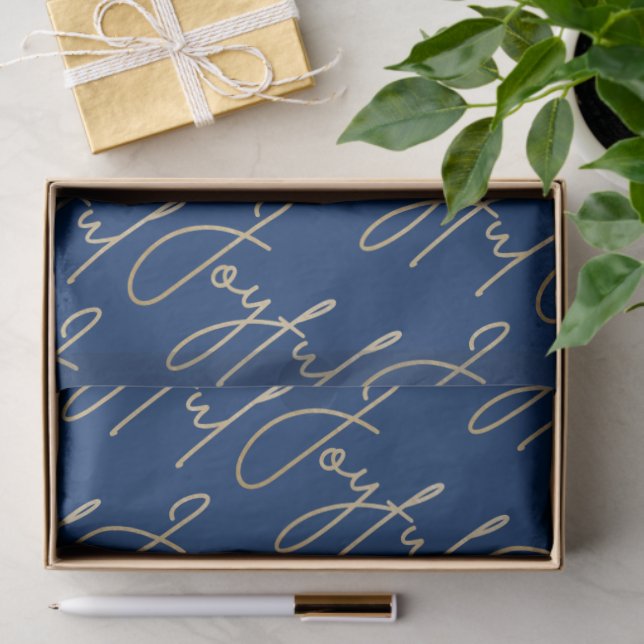 Papel De Seda Gold JOYFUL Script on Blue (Regalo )