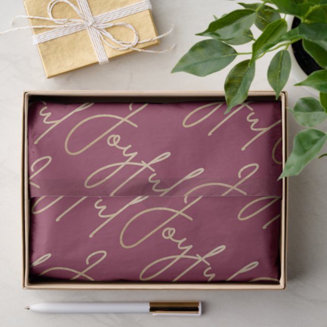 Papel De Seda Gold JOYFUL Script on Cranberry (Regalo )