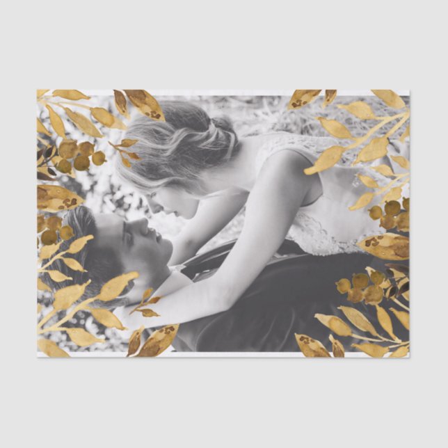 Papel De Seda Gold Leaves Overlay Add Your Own Photo (Anverso)