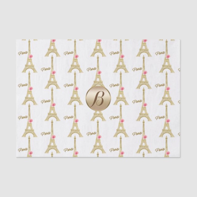 Papel De Seda Gold Paris Eiffel Tower Monograma Fiesta moderno (Anverso)