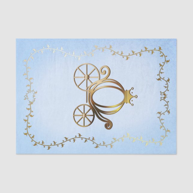 Papel De Seda Gold Princess Carriage Blue Storybook Royal (Anverso)