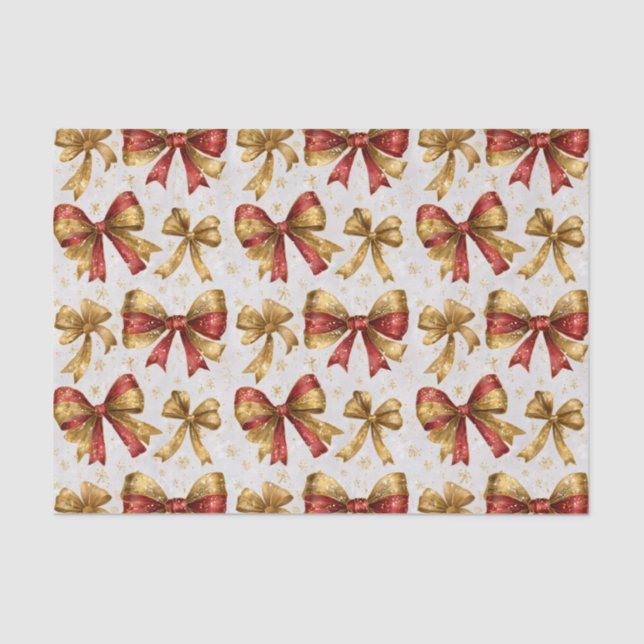 Papel De Seda Gold Red Bows Christmas (Anverso)