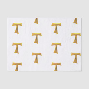 Papel De Seda Golden 3D Look Franciscan Tau Cross