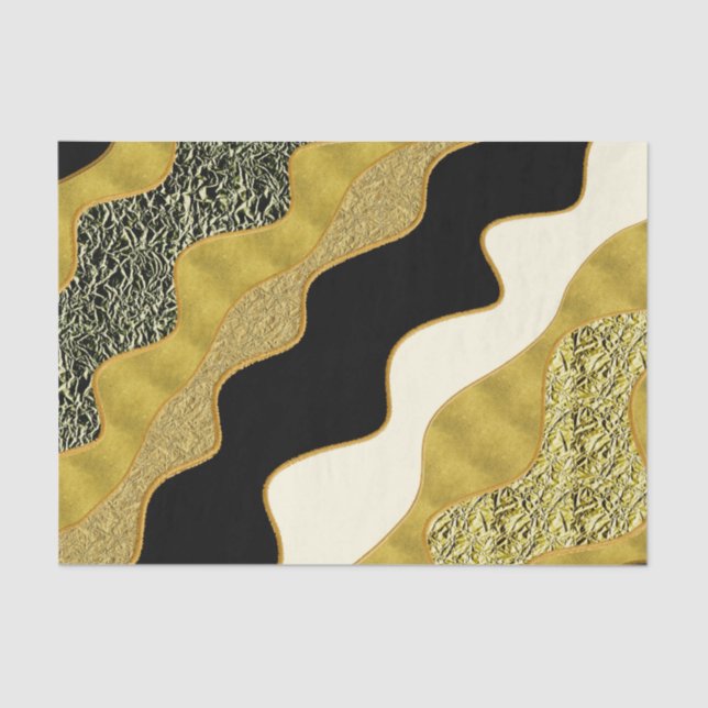 Papel De Seda Golden Abstract Wave Moderno Gold Glam Trendy (Anverso)