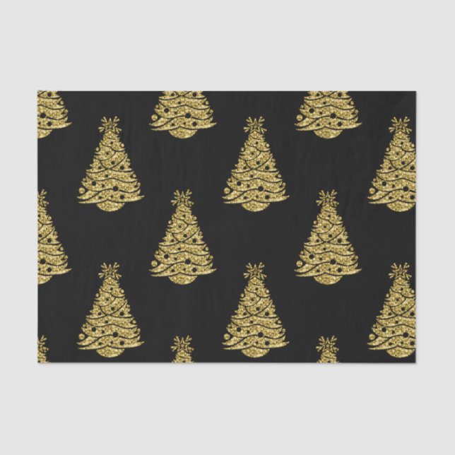 Papel De Seda Golden Christmas Trees on Black Christmas (Anverso)