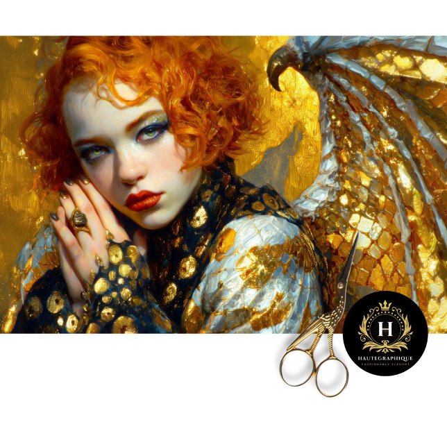 Papel De Seda Golden Dragon Wing Girl Fantasy Decoupage Art (Subido por el creador)