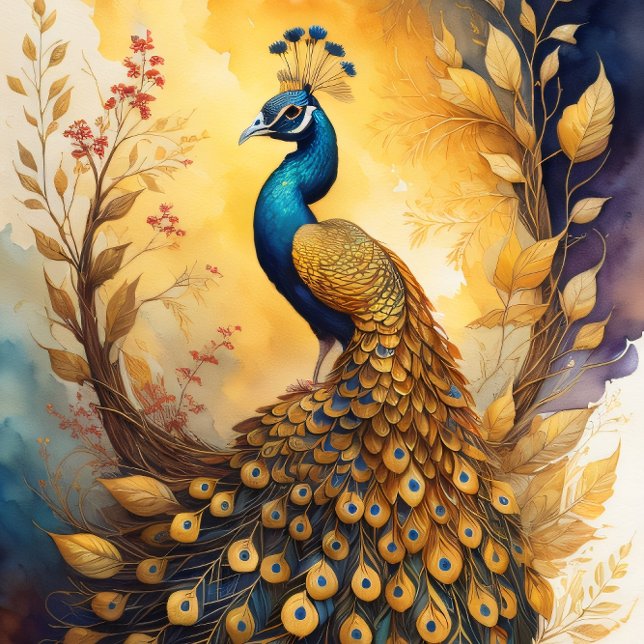 Papel De Seda Golden peacock in a golden forest v5 (Subido por el creador)