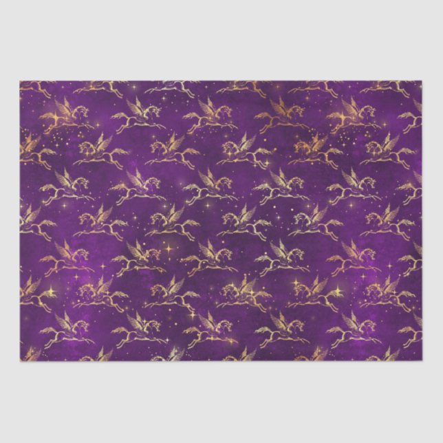 Papel De Seda Golden Pegasus Sparkle Pattern on Regal Purple (Anverso)