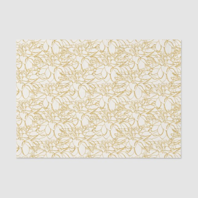 Papel De Seda Golden Peonies Line Art en marfil (Anverso)