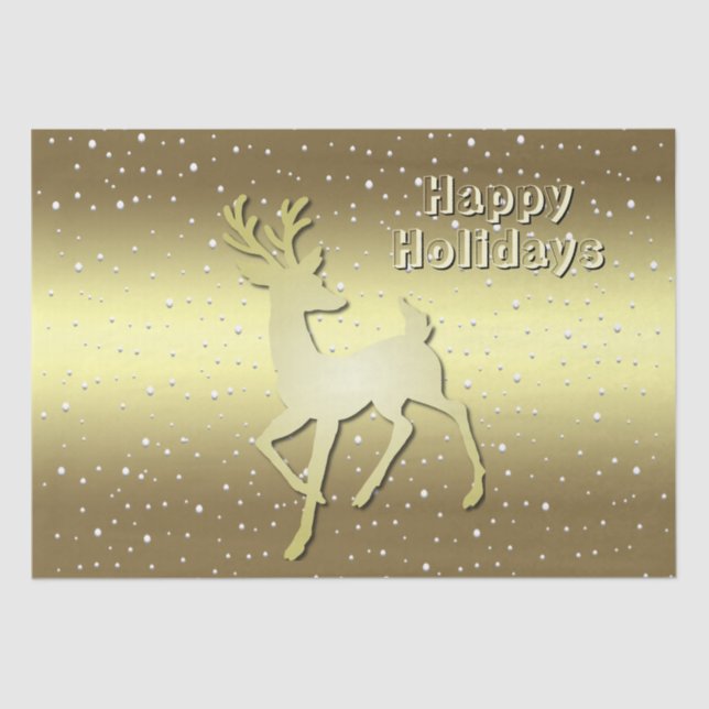Papel De Seda Golden Reindeer Snowy Holiday Tissue Paper (Anverso)