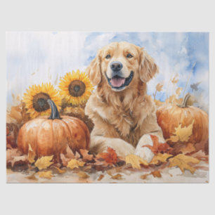 Papel De Seda Golden Retriever acuarela con decoupage de calabaz
