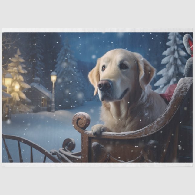 Papel De Seda Golden Retriever en Sleigh 3 Decoupage Paper (Anverso)
