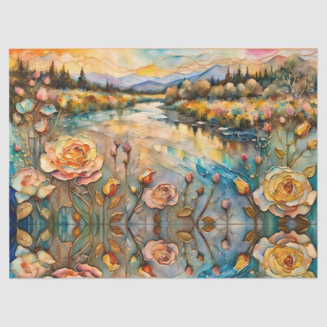 Papel De Seda Golden Rosa Mountain Valley Sunrise (Anverso)