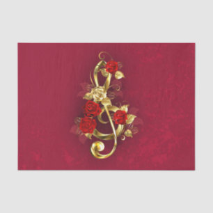Papel De Seda Golden Treble Clef con flores Rosas