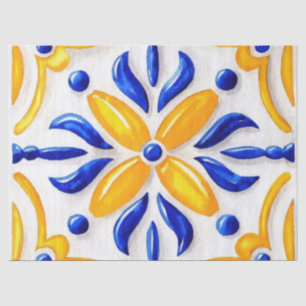 Papel De Seda Golden Valencia Blossom Blue and Amber Floral