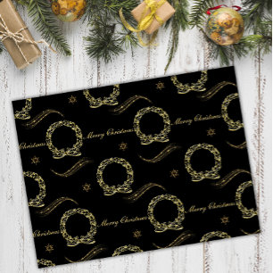 Papel De Seda Golden Wreath Glow: Navidades de oro y negro