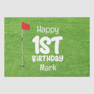 Papel De Seda Golf 1er cumpleaños con bandera de golf en verde
