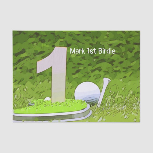 Papel De Seda Golf 1er cumpleaños con número uno sobre hierba ve (Anverso)