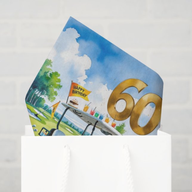 Papel De Seda Golf 60 cumpleaños con carrito de golf en putting  (Bolsa de regalo)