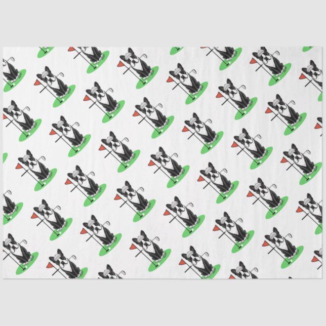 Papel De Seda Golf Boston Terrier (negro) Perro Cute (Anverso)