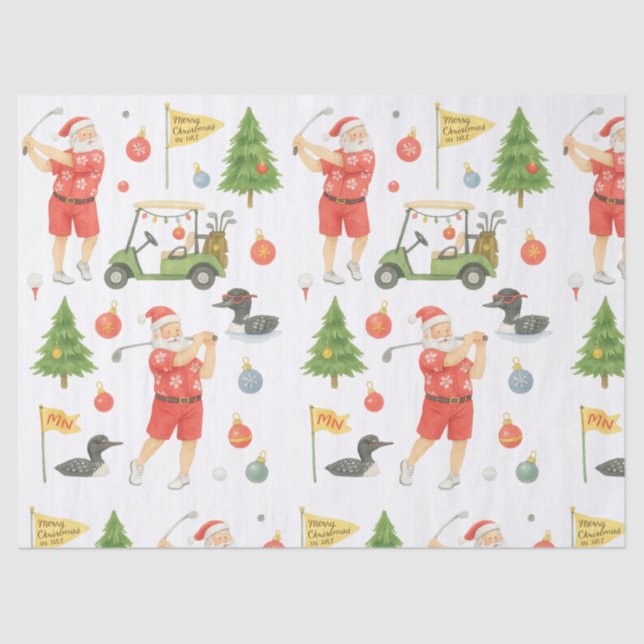 Papel De Seda Golf Christmas Santa Claus Golfing in Minnesota (Anverso)