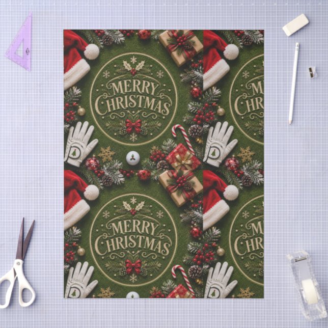 Papel De Seda Golf con tema de Navidad sobre hierba verde (Artesanía)