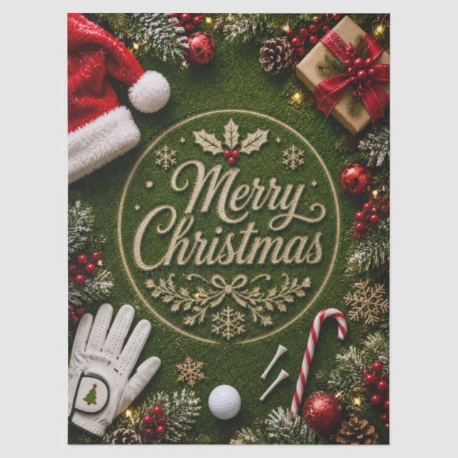 Papel De Seda Golf con tema de Navidad sobre hierba verde (Anverso)