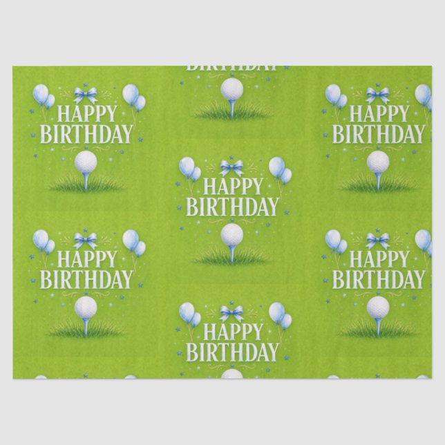 Papel De Seda Golf Feliz Cumpleaños para Niño Acuarela (Anverso)