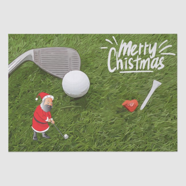 Papel De Seda Golf Feliz Navidad con Santa Claus en verde  (Anverso)