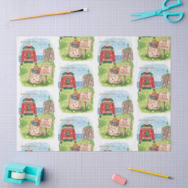 Papel De Seda Golf Ugly Sweater Christmas Party with Santa Claus (Artesanía)