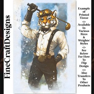 Papel De Seda Golfista Tigre Steampunk Aquarela BY7 Decoupage