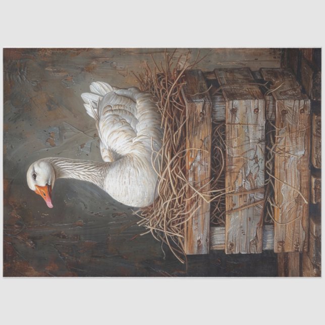 Papel De Seda Goose on a Nest Painting Decoupage (Anverso)