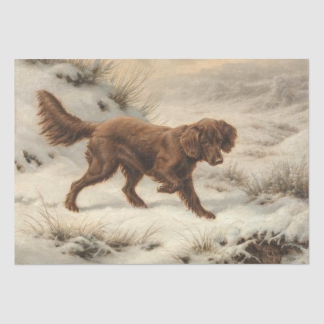 Papel De Seda Gordon Setter Dog en un paisaje invernal de nieve (Anverso)