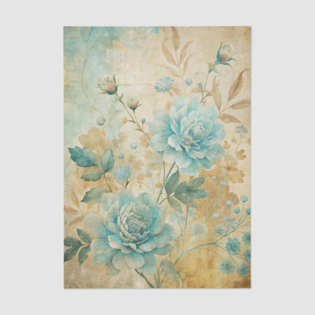 Papel De Seda Gorgeous Blue Peonies on Distressed Background (Anverso)