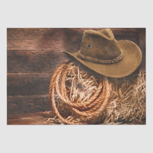 Papel De Seda Gorra de Cowboy Occidental Hay 20x15 Decoupage (Anverso)