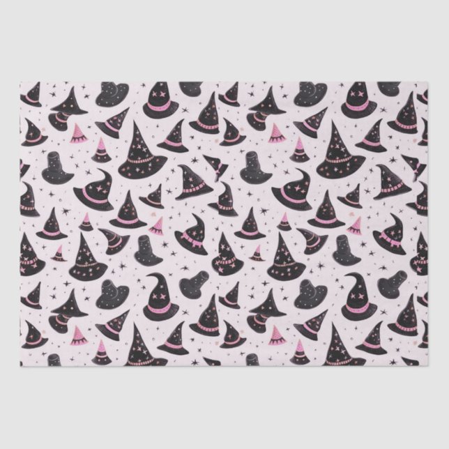 Papel De Seda Gorras de brujas negras y rosas rompen Halloween r (Anverso)