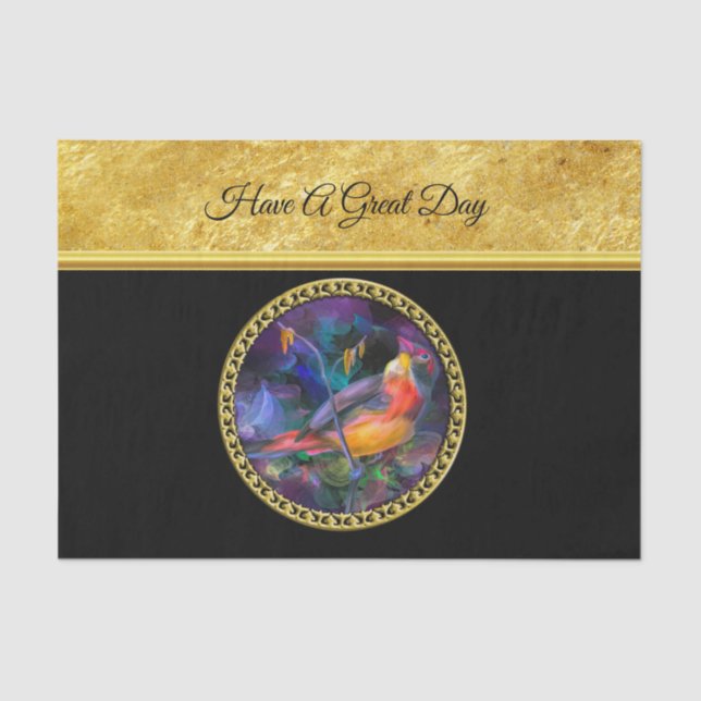 Papel De Seda Gorrión amarillo-naranja y púrpura de la pintura (Anverso)