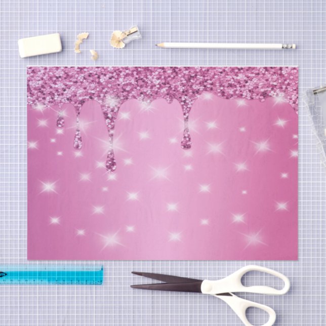 Papel De Seda Goteo de brillo rosa caliente elegante (Artesanía)