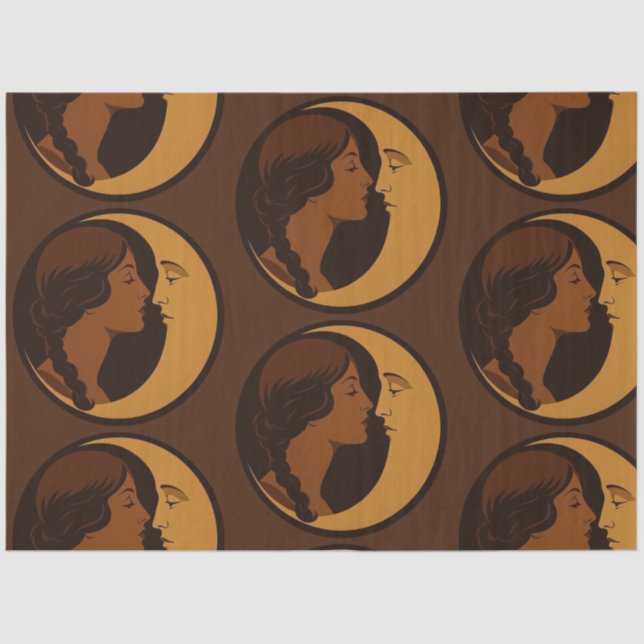 Papel De Seda Gothic Art Deco Girl and Crescent Moon Decoupage (Anverso)