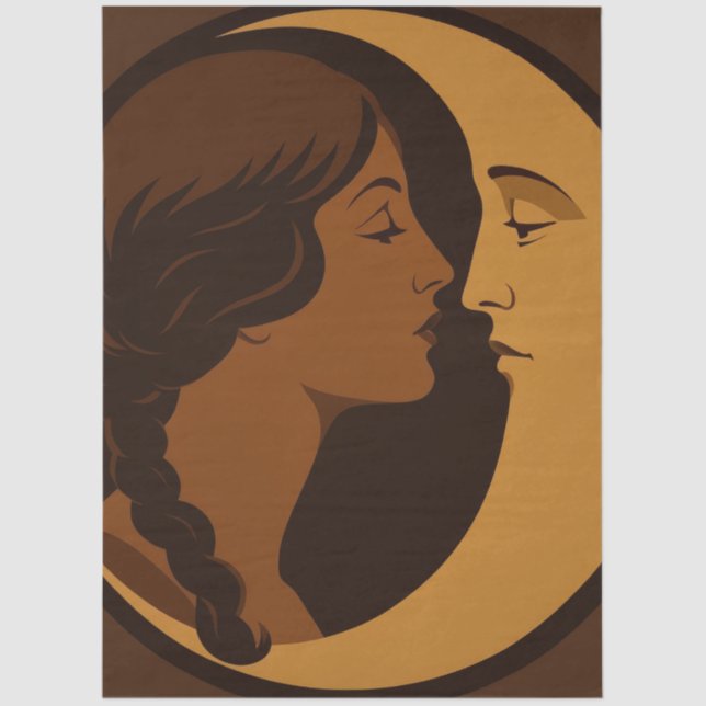 Papel De Seda Gothic Art Deco Girl and Crescent Moon Decoupage (Anverso)