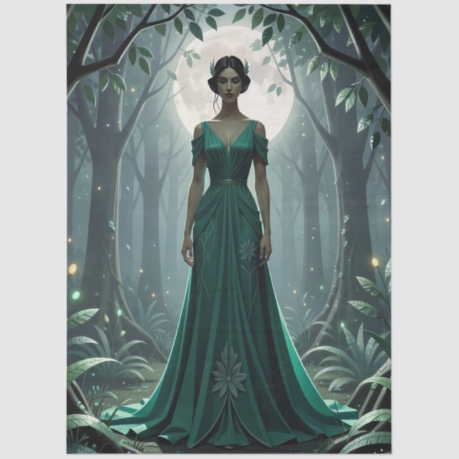 Papel De Seda Gothic Art Deco Goddess in Forest (Anverso)