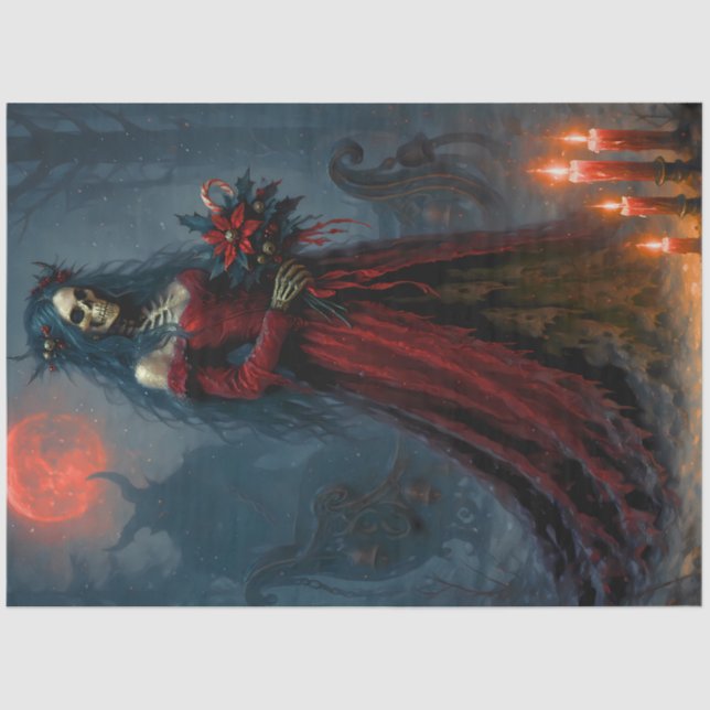 Papel De Seda Gothic Christmas Bride | Dark Holiday Skeleton Art (Anverso)